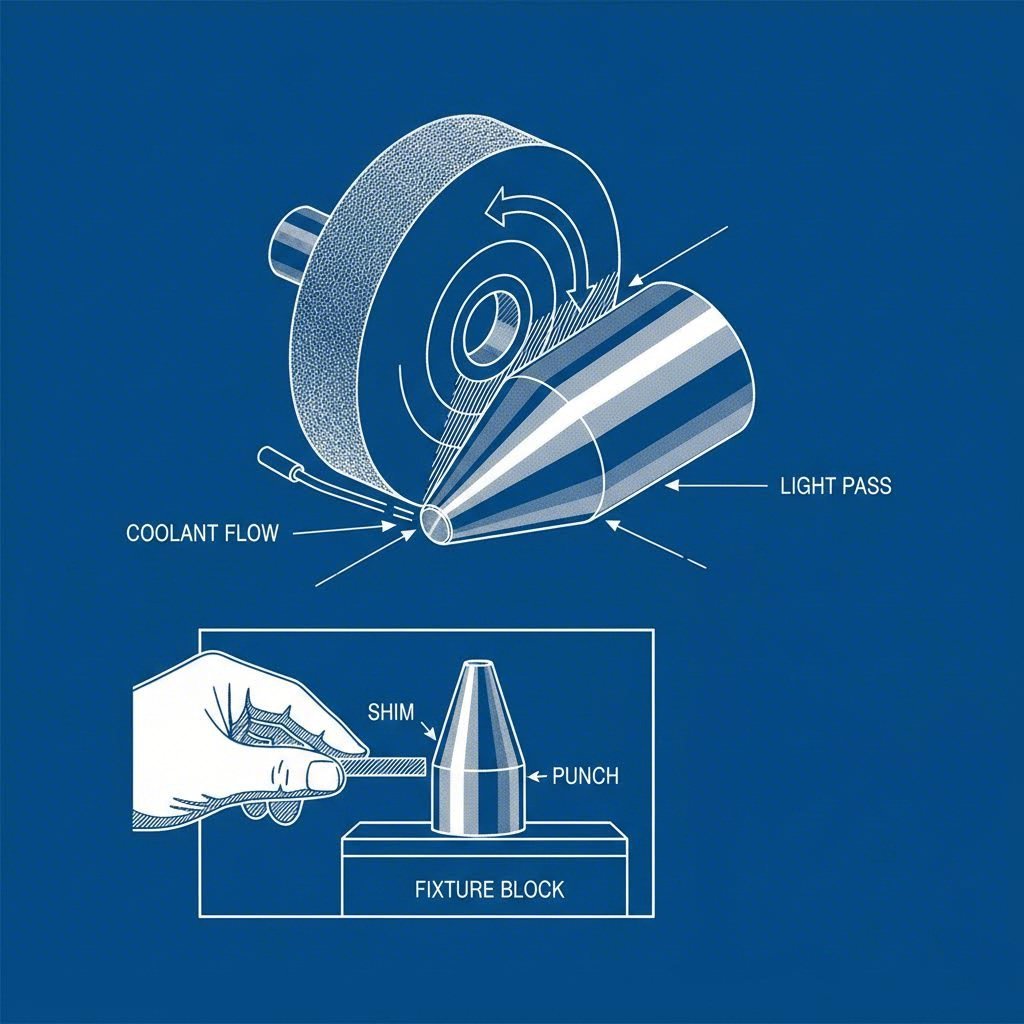 Diagram illustrating proper punch sharpening and shimming technique