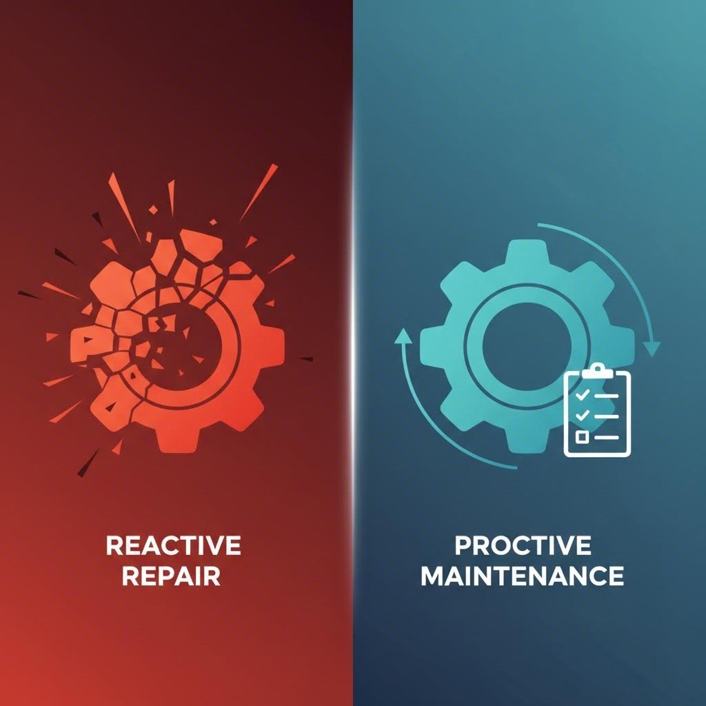Visual comparison of reactive repair costs versus proactive maintenance efficiency