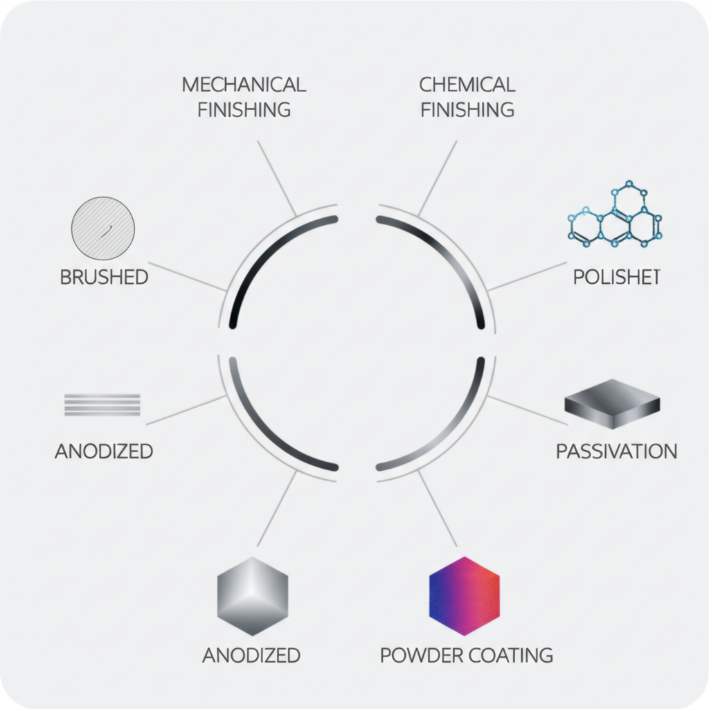a conceptual diagram showing the difference between mechanical and chemical finishes