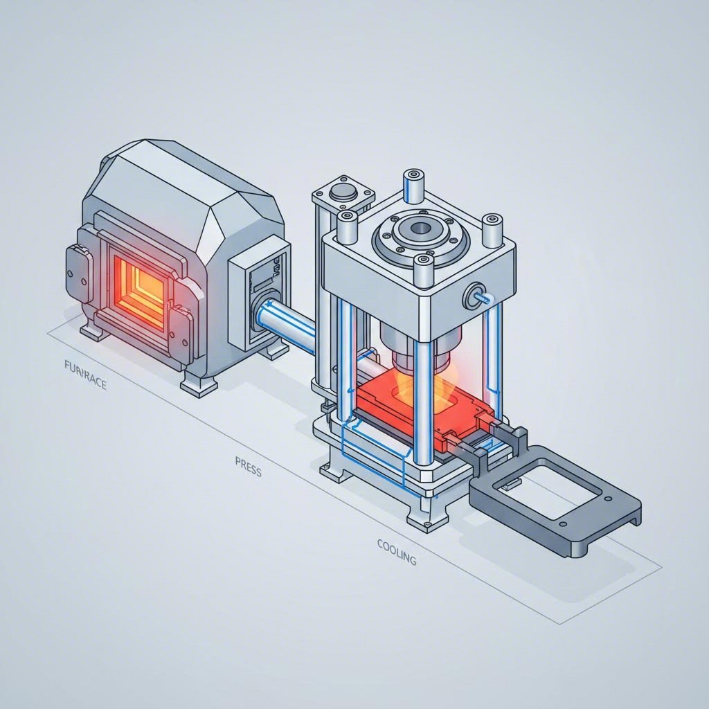 Hot stamping production line with furnace and quenching die