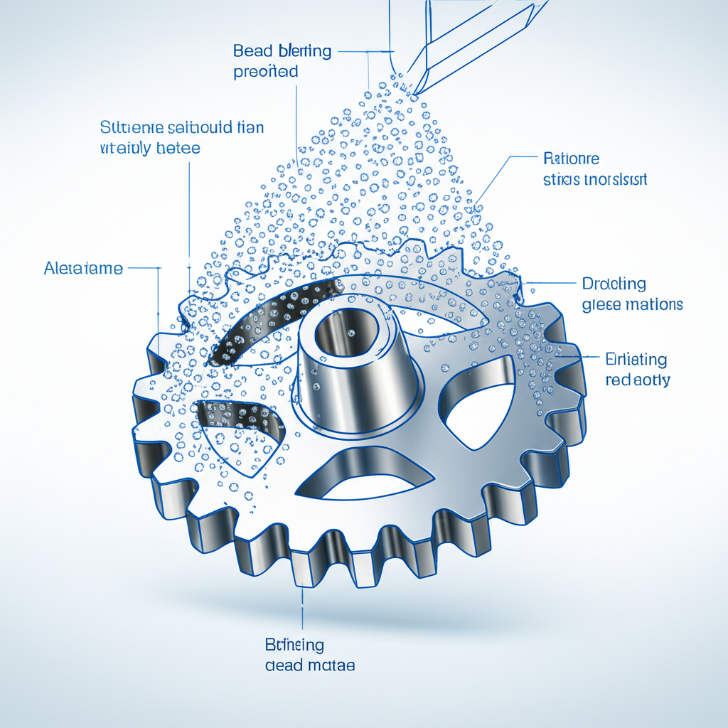 diagram illustrating how bead blasting gently cleans a metal gear resulting in a smooth satin finish