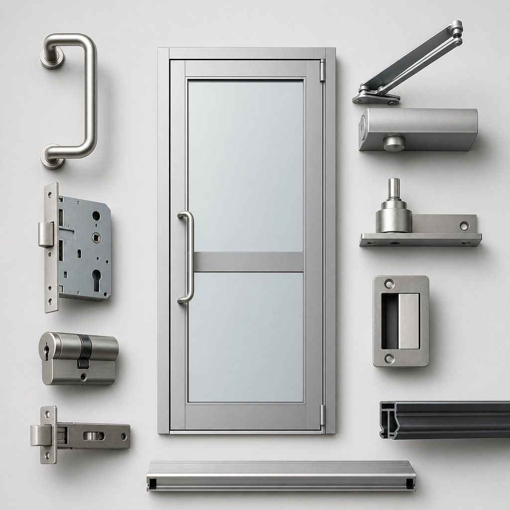 common hardware parts used on aluminum storefront doors