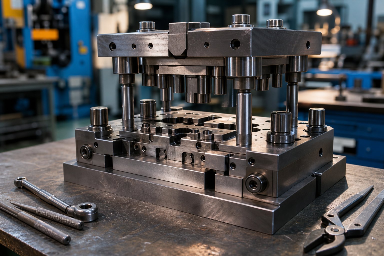 info-1-1 precision stamping die assembly showing key wear components that require regular maintenance and inspection