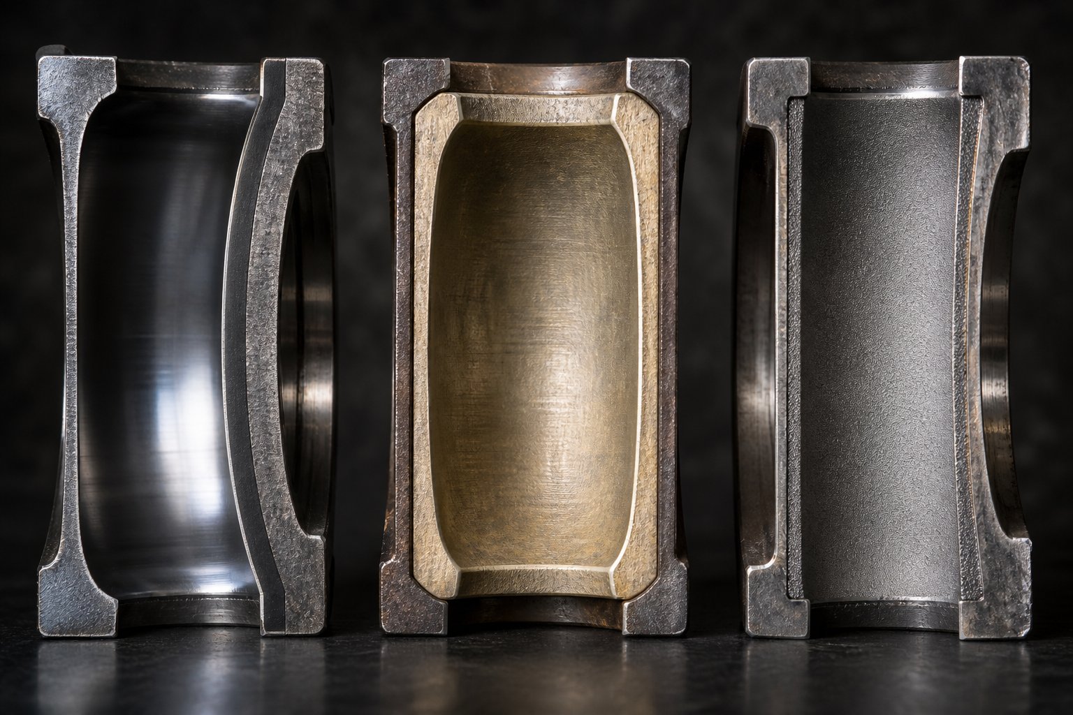 cross section comparison of barrel bore liner technologies nitrided steel bimetallic cast lining and tungsten carbide coating