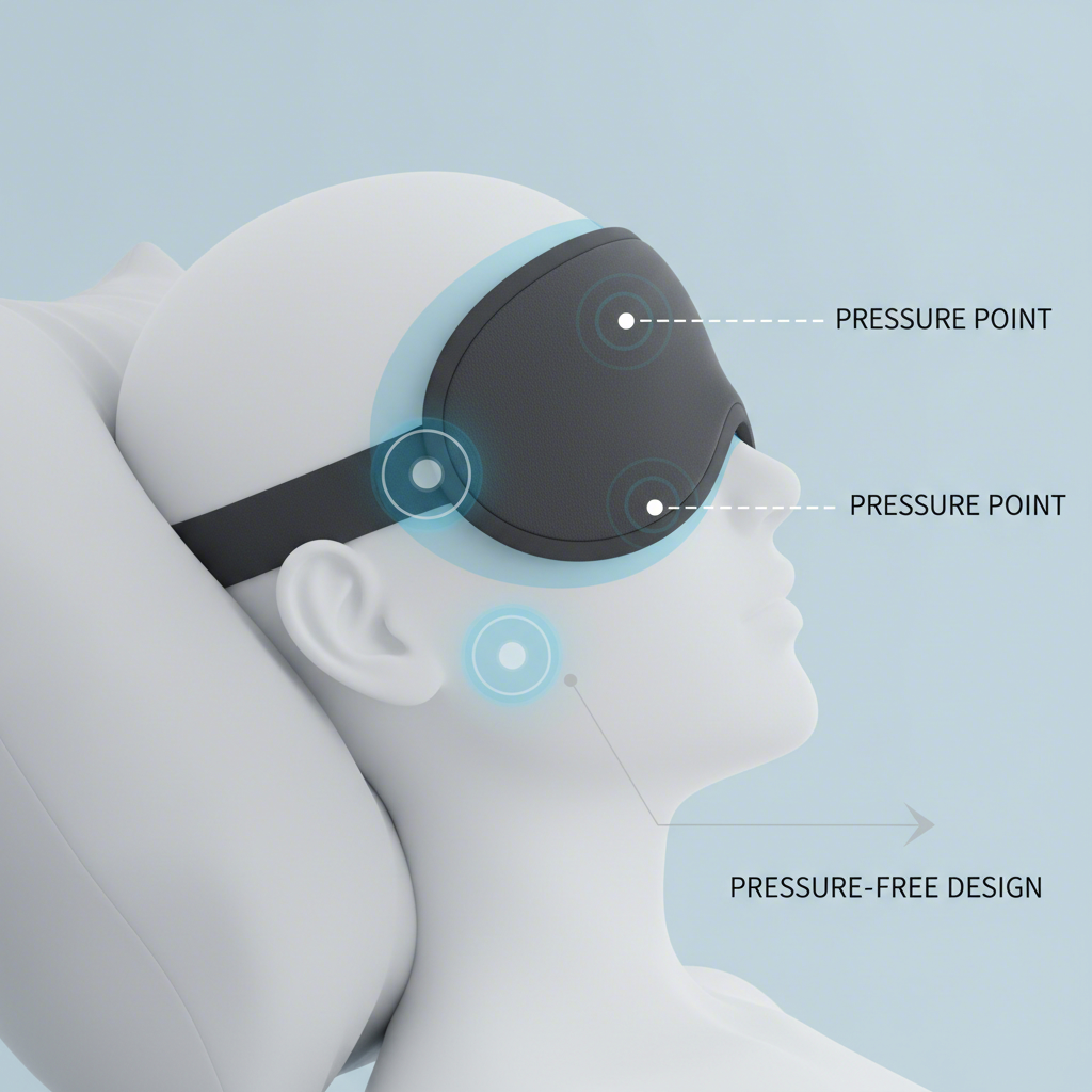 diagram illustrating how a thin sleep mask avoids pressure points for a side sleeper