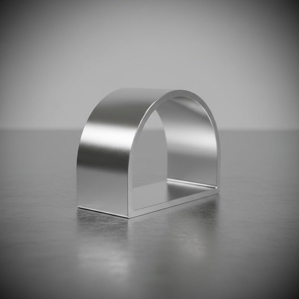 d shaped aluminum extrusion profile showing the characteristic flat face and curved back geometry