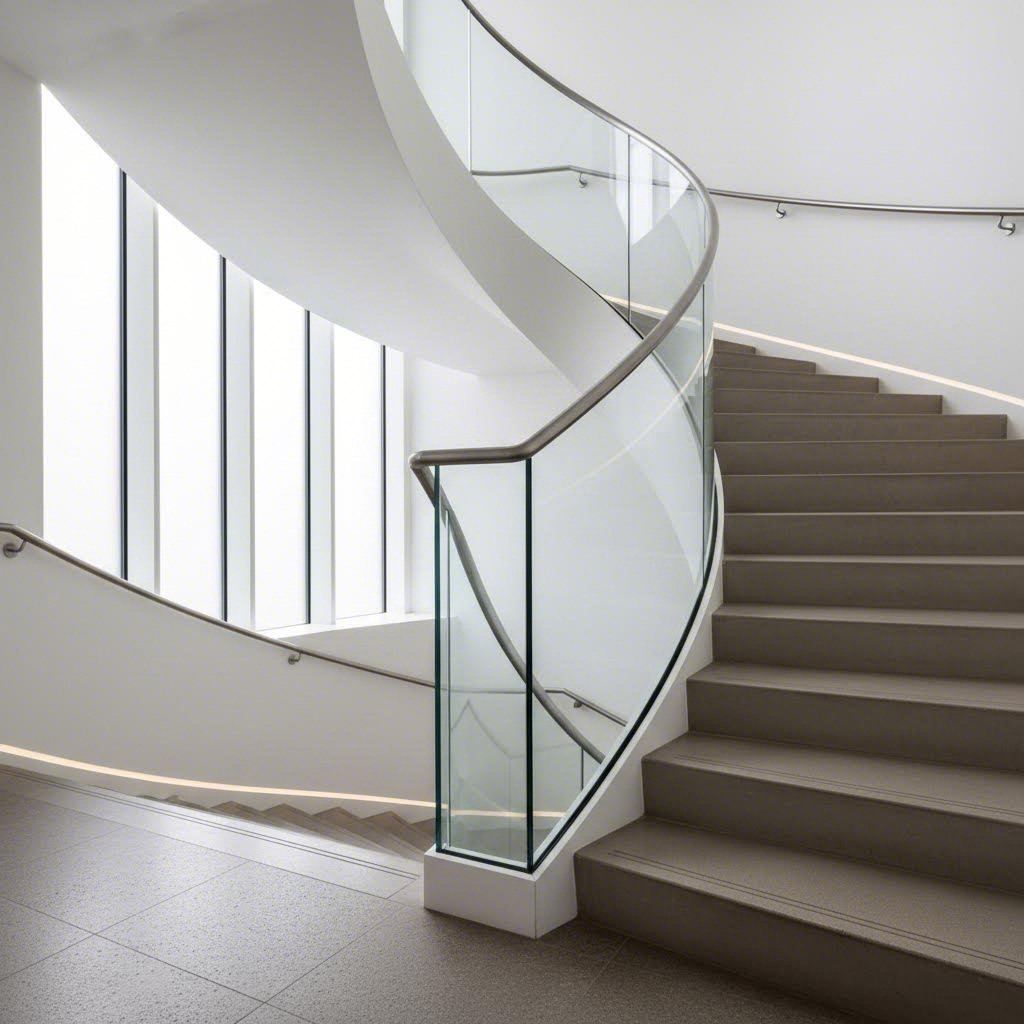 d shaped aluminum handrail in architectural application
