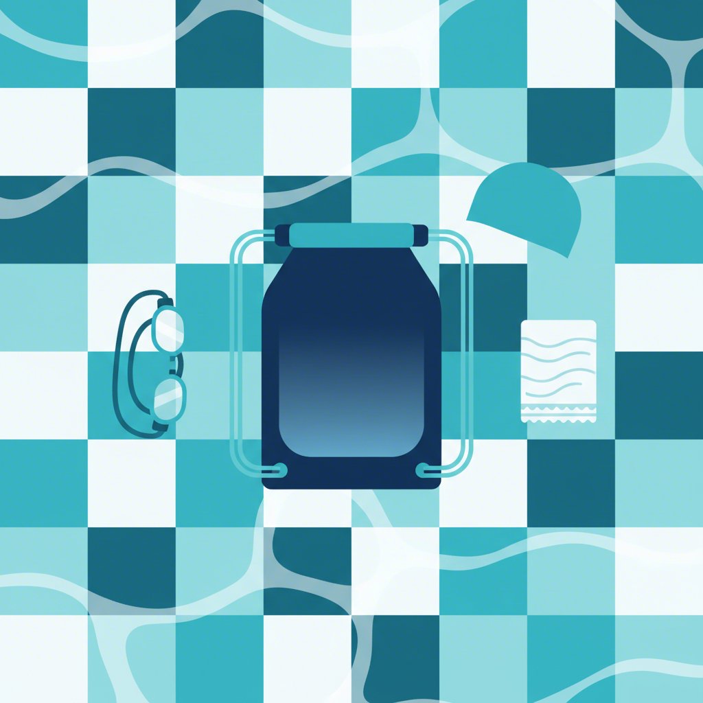 stylized representation of a waterproof drawstring bag for swimming gear