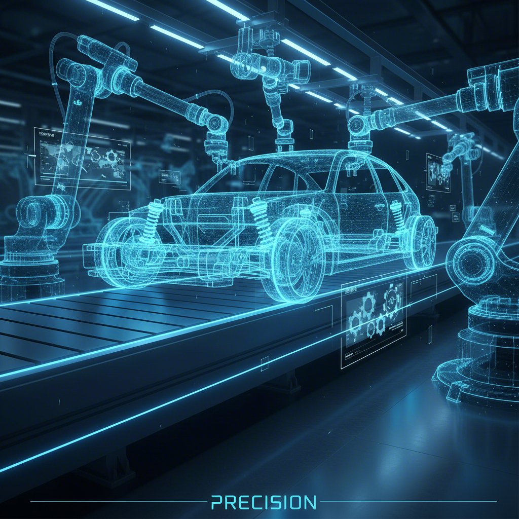 conceptual illustration of an automotive assembly line focusing on vehicle suspension systems