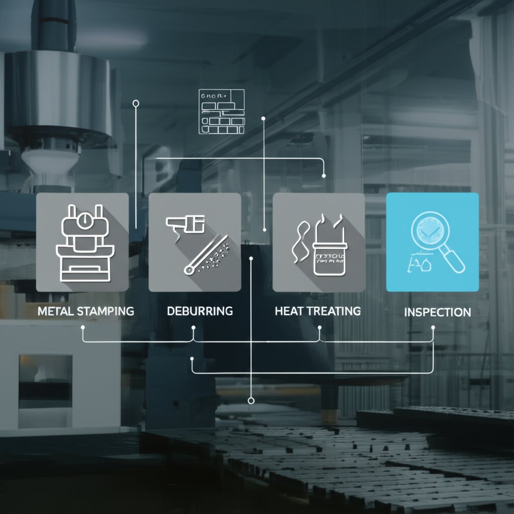 production flow from stamping through secondary operations in metal pressing