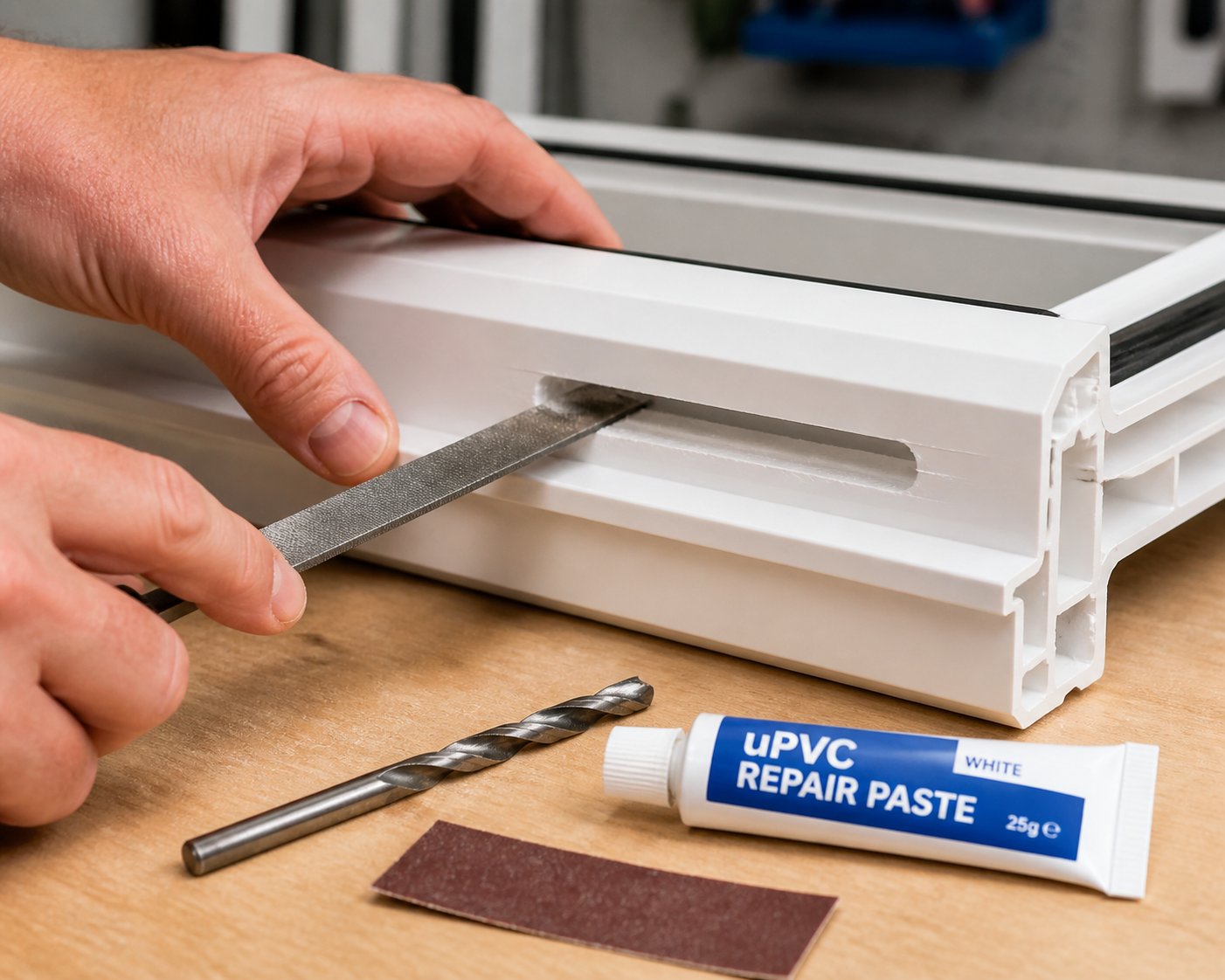 using a flat file and repair tools to correct common trickle vent slot fitting issues on a upvc frame