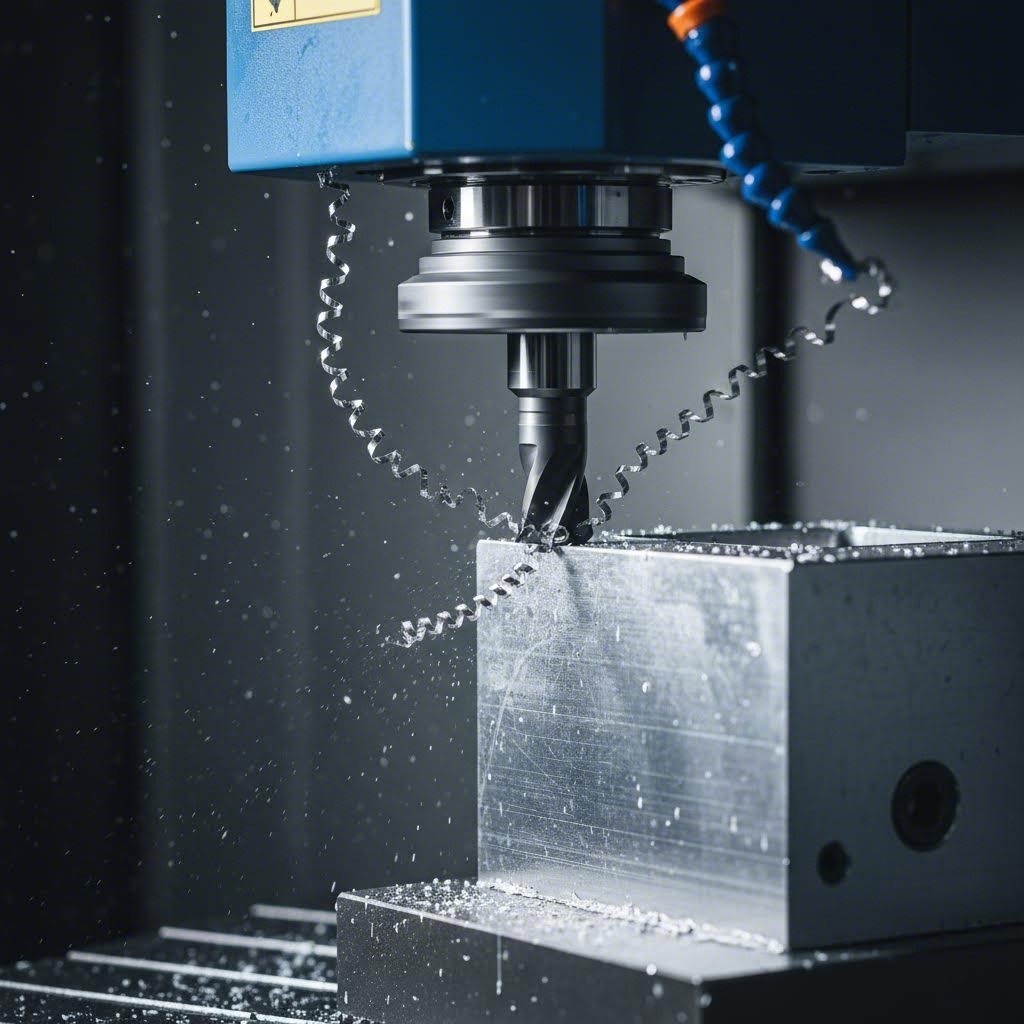 5 axis cnc milling machine performing precision cuts on aluminum workpiece