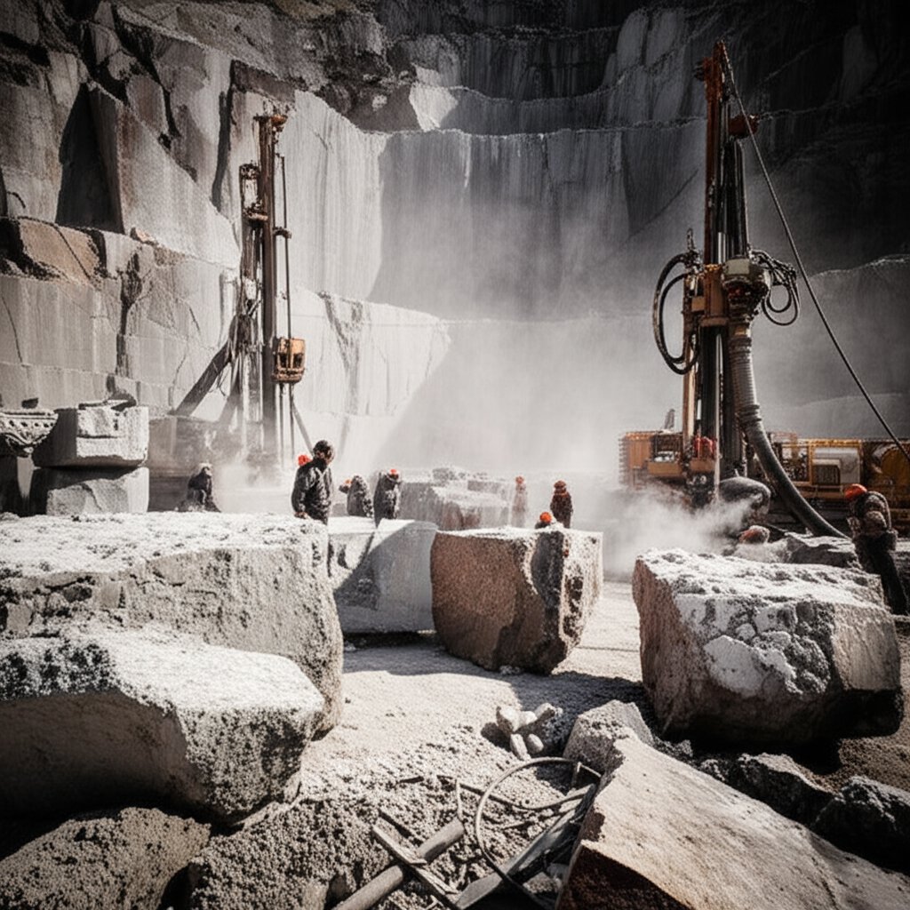button bits in action at a granite quarry demonstrating real world application and results