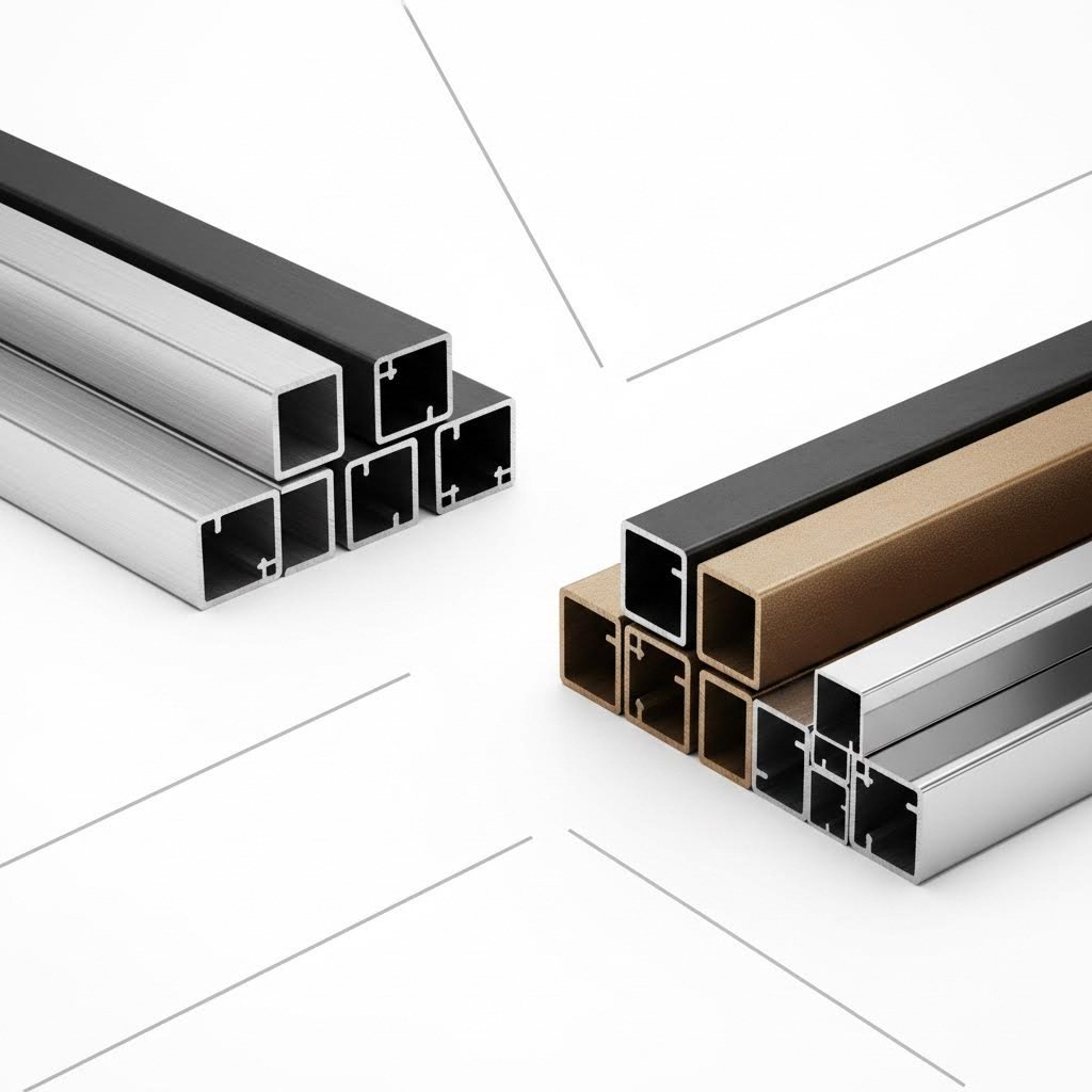 aluminum extrusion profiles showcasing diverse finish options from anodizing to powder coating