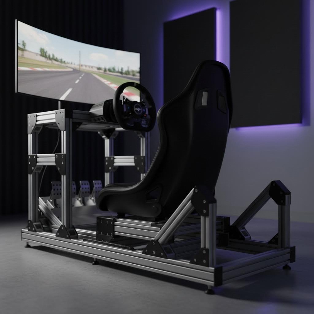 complete aluminum extrusion sim racing rig showcasing modular t slot construction
