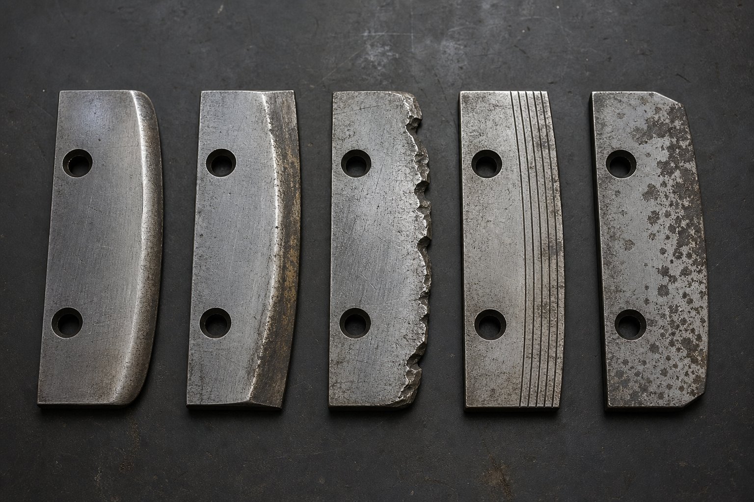 five common pelletizing blade wear patterns used for diagnosing process and alignment issues