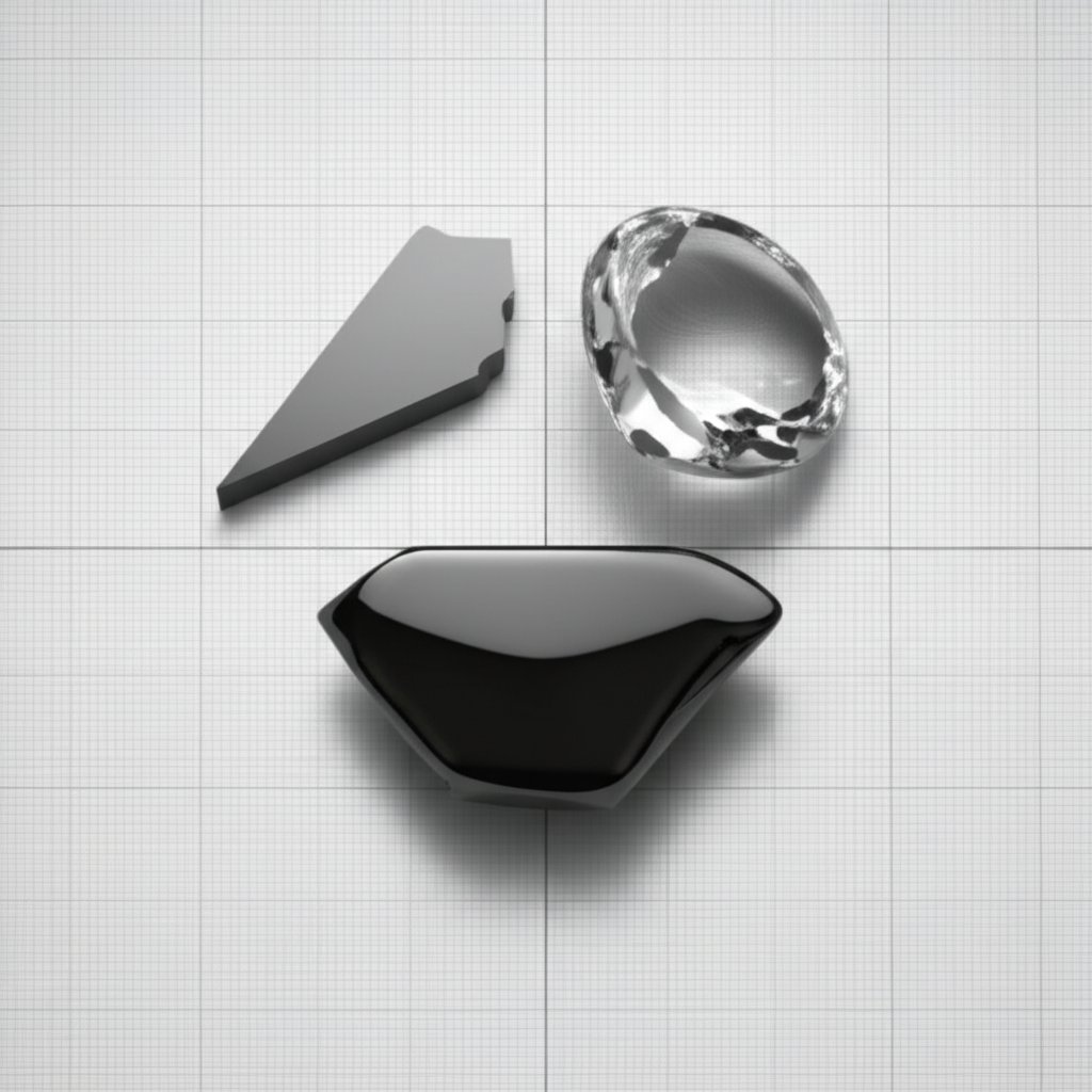 abstract representation of different cutting tool materials used for machining hardened steel pcbn ceramic and carbide