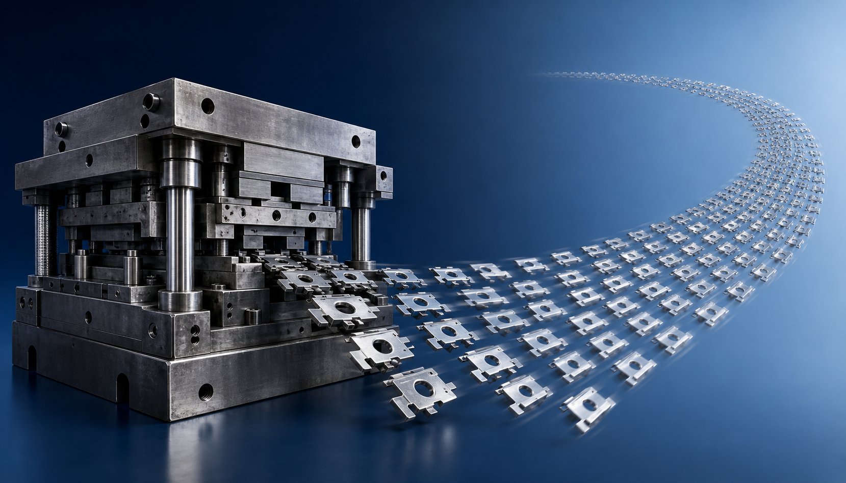 info-1-1 a production stamping die amortizes its upfront cost across high volumes driving per part tooling cost toward pennies at scale