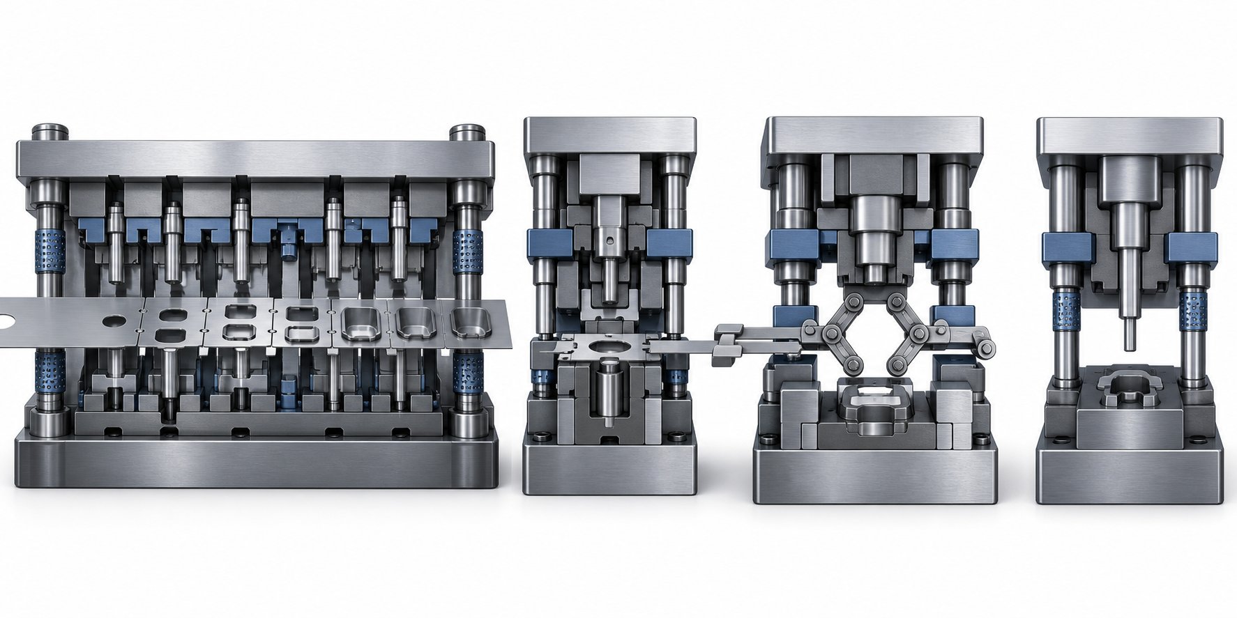 info-1-1 four stamping die architectures progressive compound transfer and single station