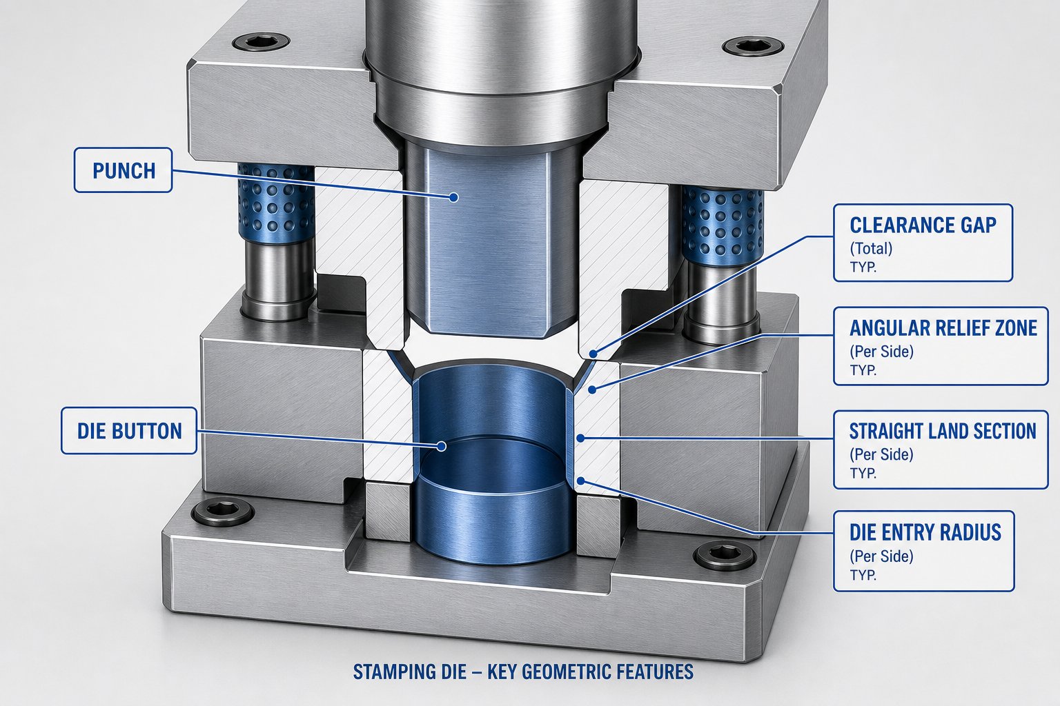 cross section view of key geometric parameters in an individual stamping die