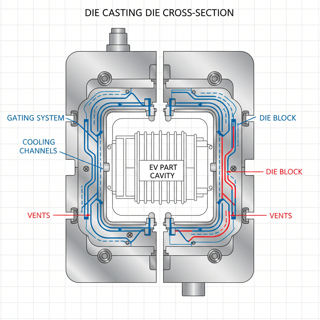 technical illustration of the core principles of an advanced die casting mold design
