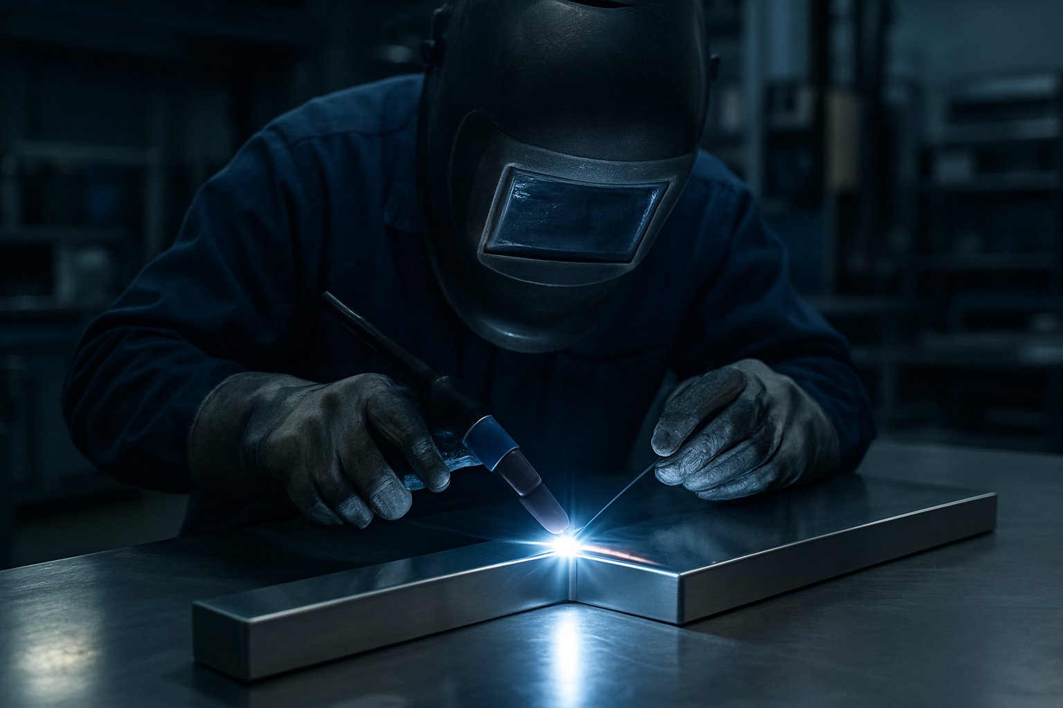 welder joining stainless steel with careful heat control