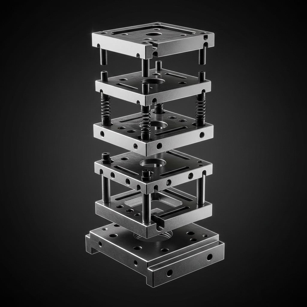 exploded view of precision stamping die components and assembly