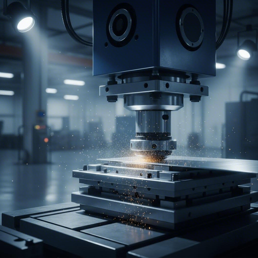 industrial stamping press transforming flat sheet metal into precision components