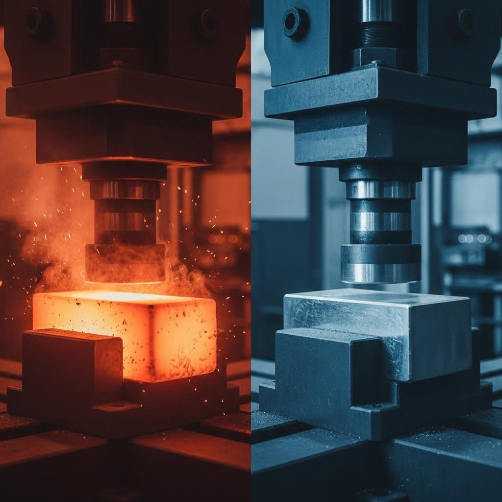 hot forging uses elevated temperatures while cold forging shapes metal at room temperature