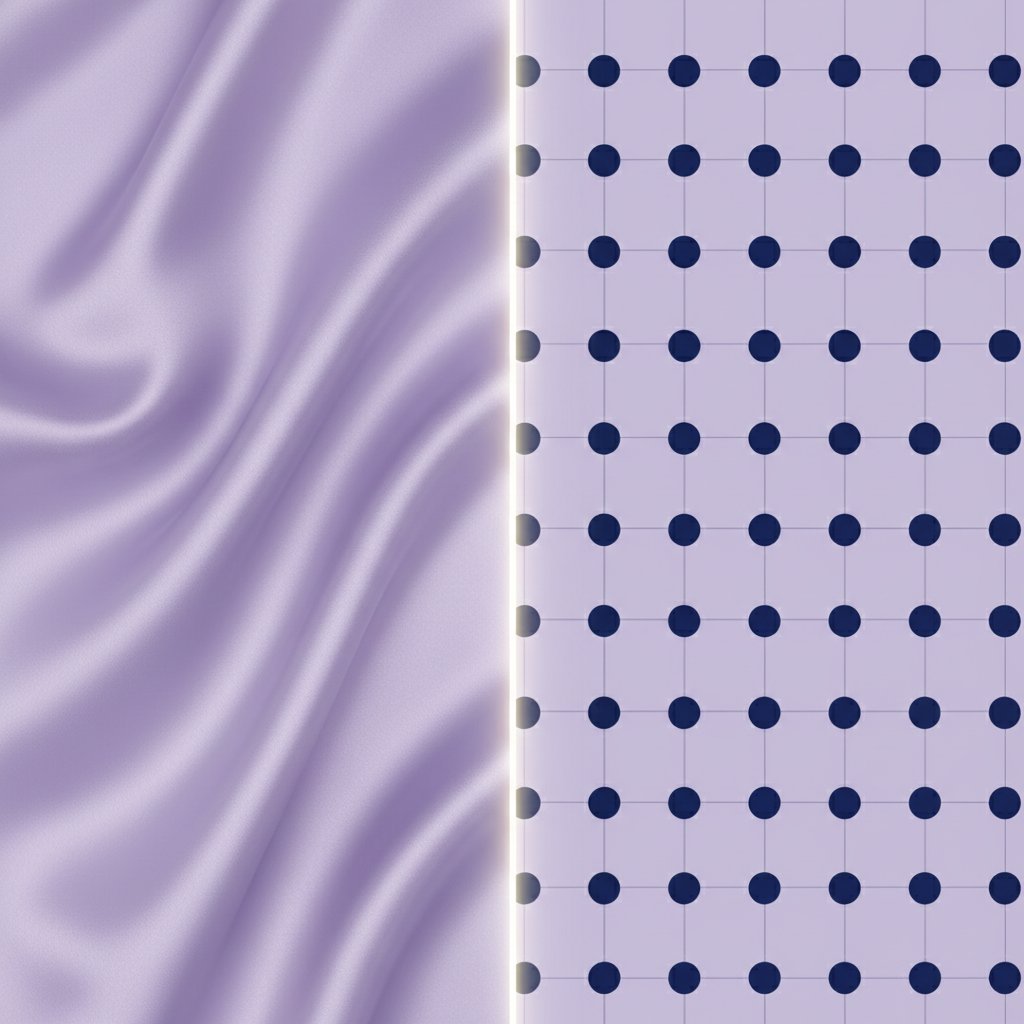 conceptual art comparing the textures of a satin sleep mask and a weighted sleep mask