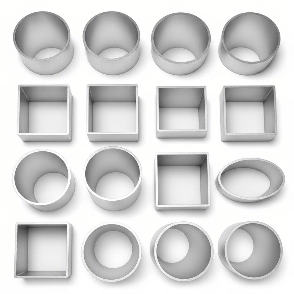 cross section view of common aluminum tube profile shapes including round square and rectangular options
