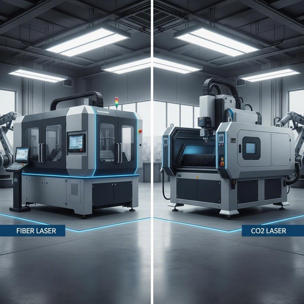 fiber laser versus co2 laser systems showing distinct equipment configurations