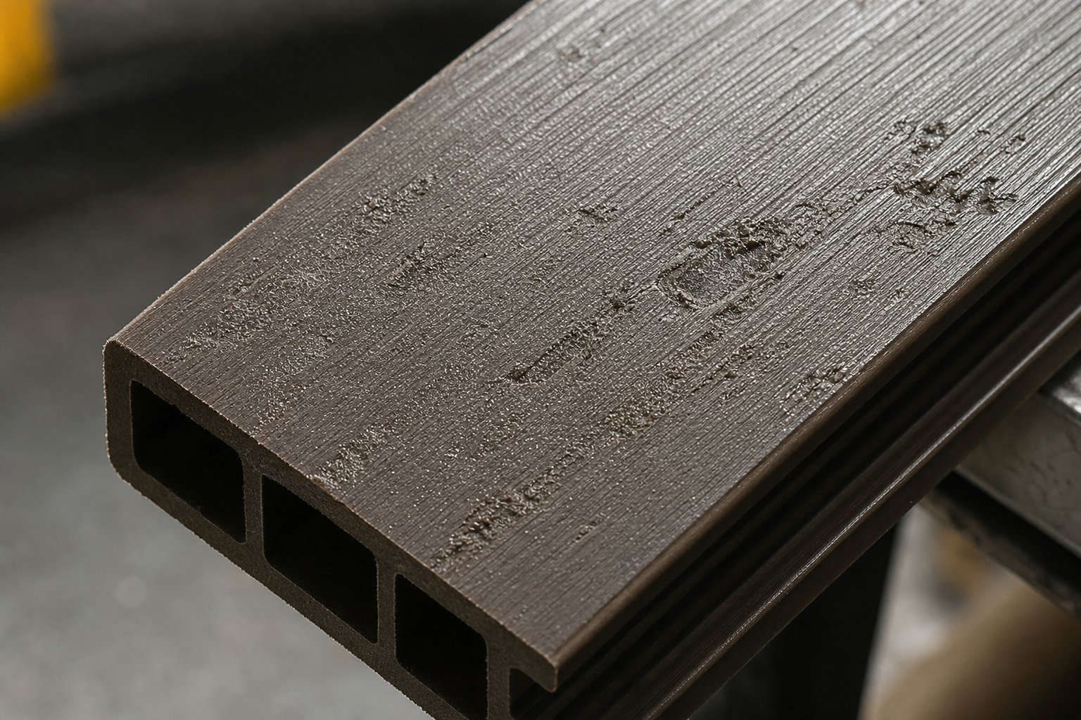 surface defects on a wpc extrudate that indicate processing parameter issues requiring troubleshooting