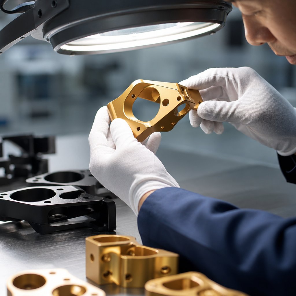 colored and sealed anodized aluminum parts during quality inspection