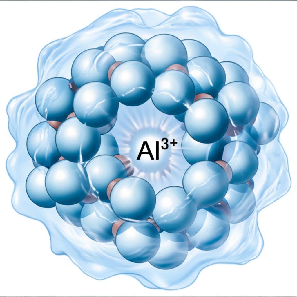 aluminum ion interacting with water forming aluminum hydroxide precipitate