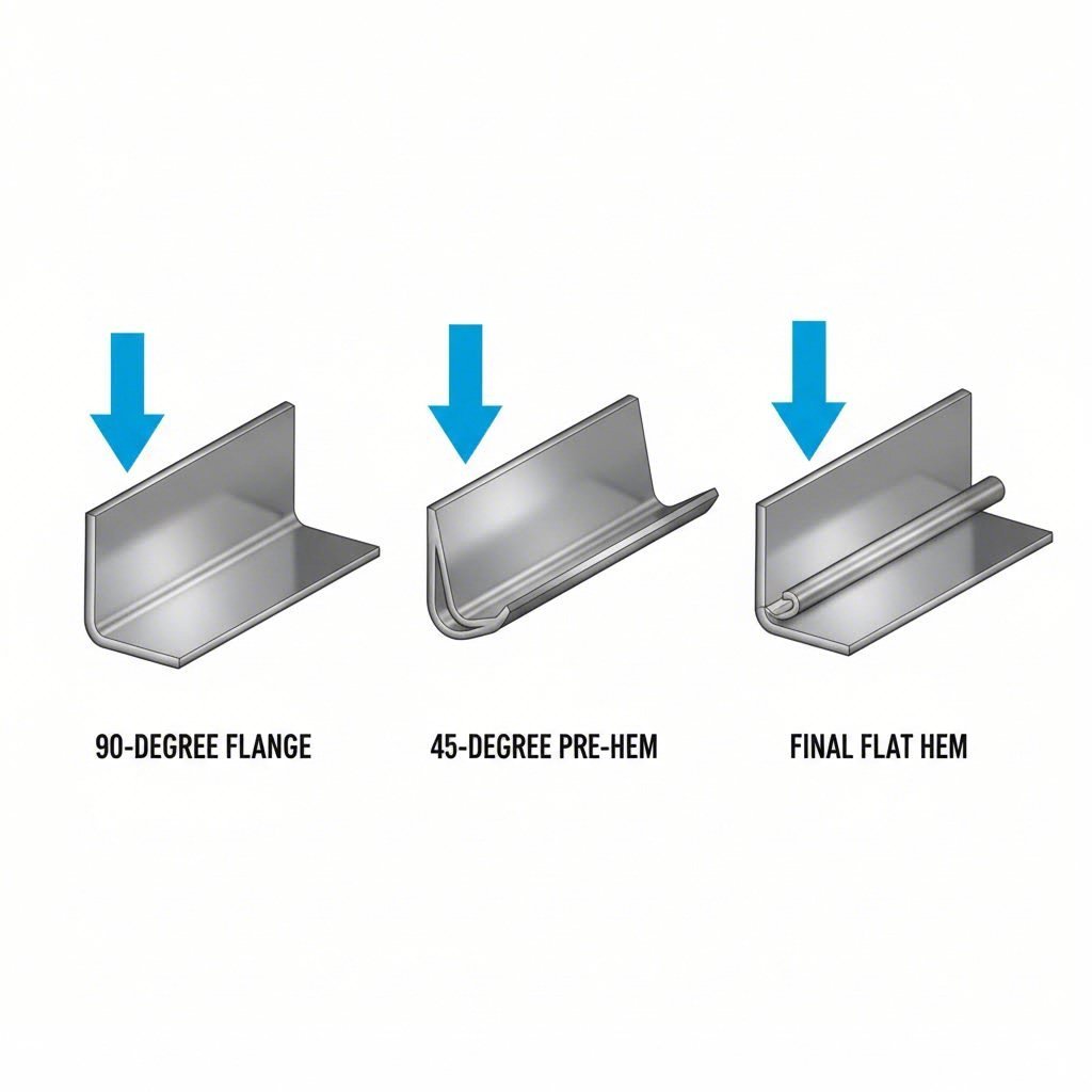Cross section diagram of the automotive sheet metal hemming sequence