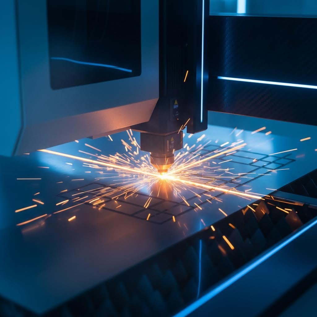 precision fiber laser cutting metal sheet in modern fabrication facility