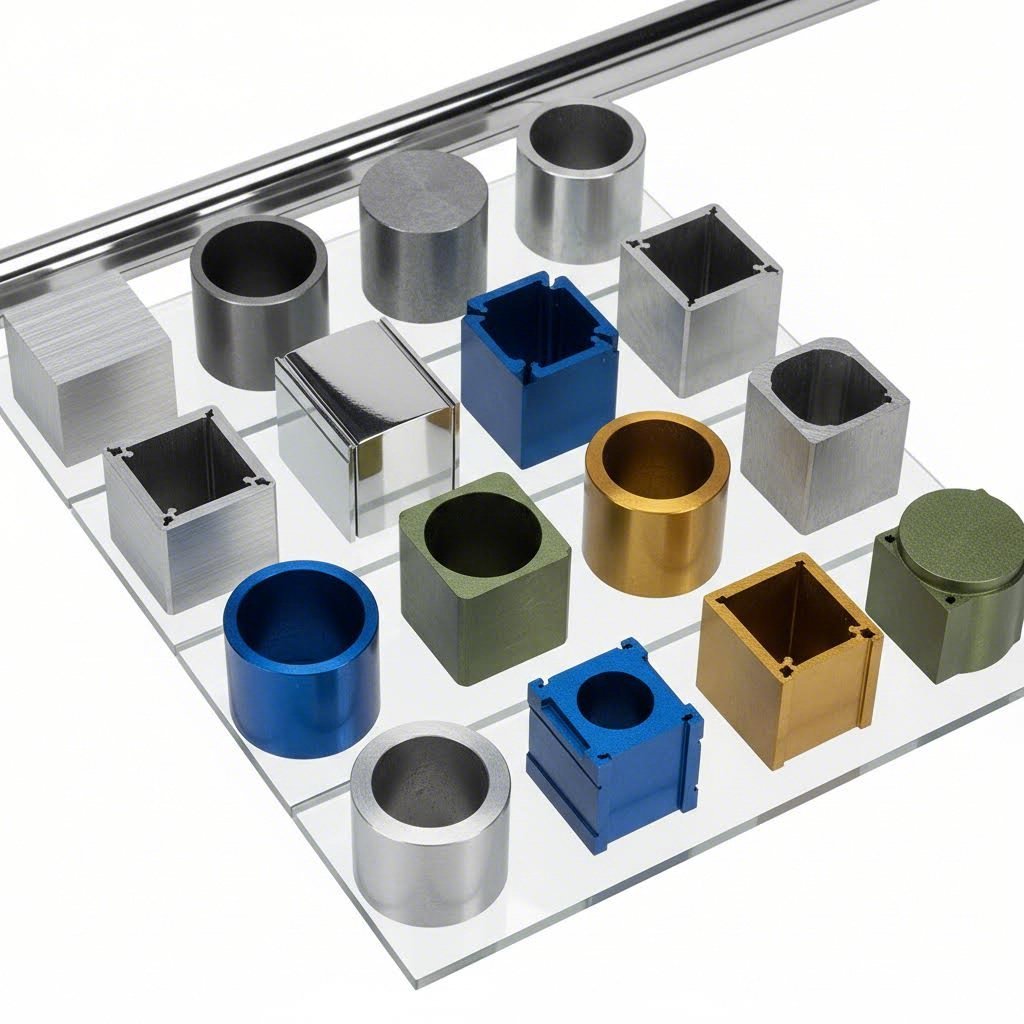 various aluminium alloy grades showing different surface finishes and properties