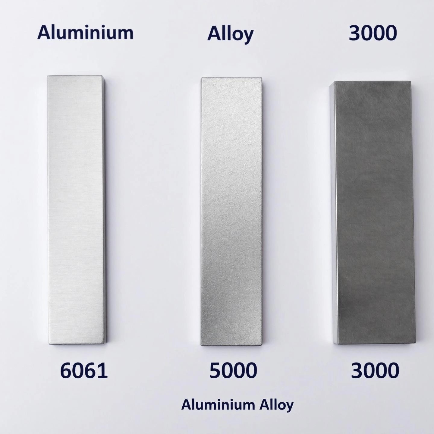 aluminum pieces labeled by alloy series on a plain background