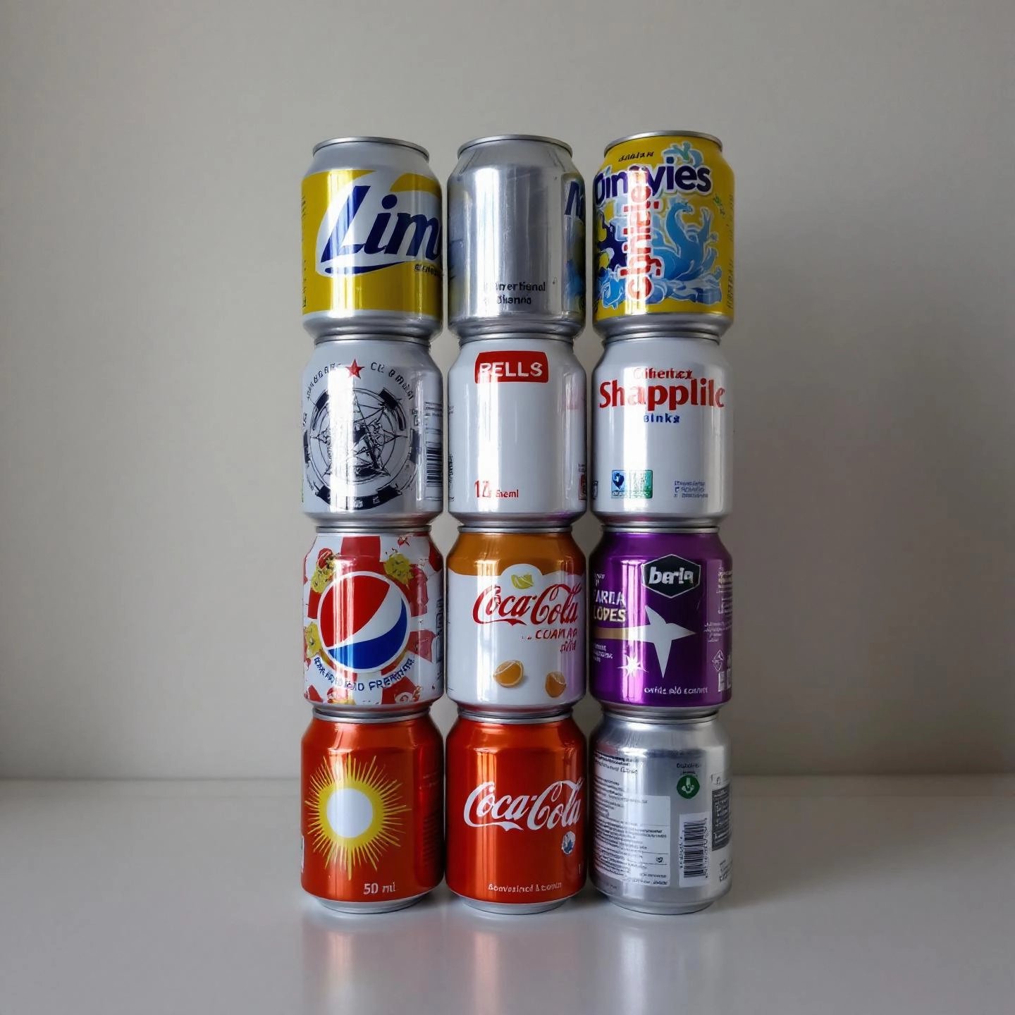 neatly stacked aluminum cans prepared for recycling