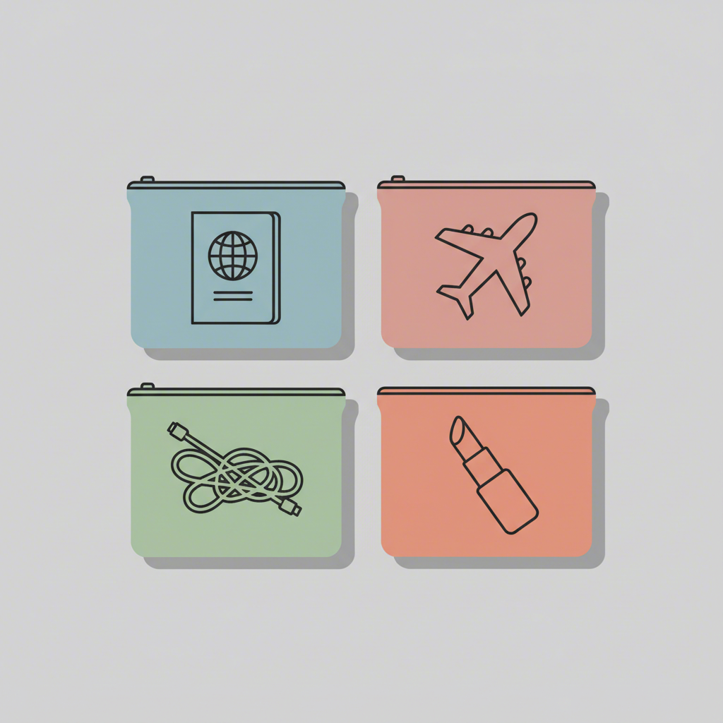 conceptual illustration of travel essentials organized into colored sections