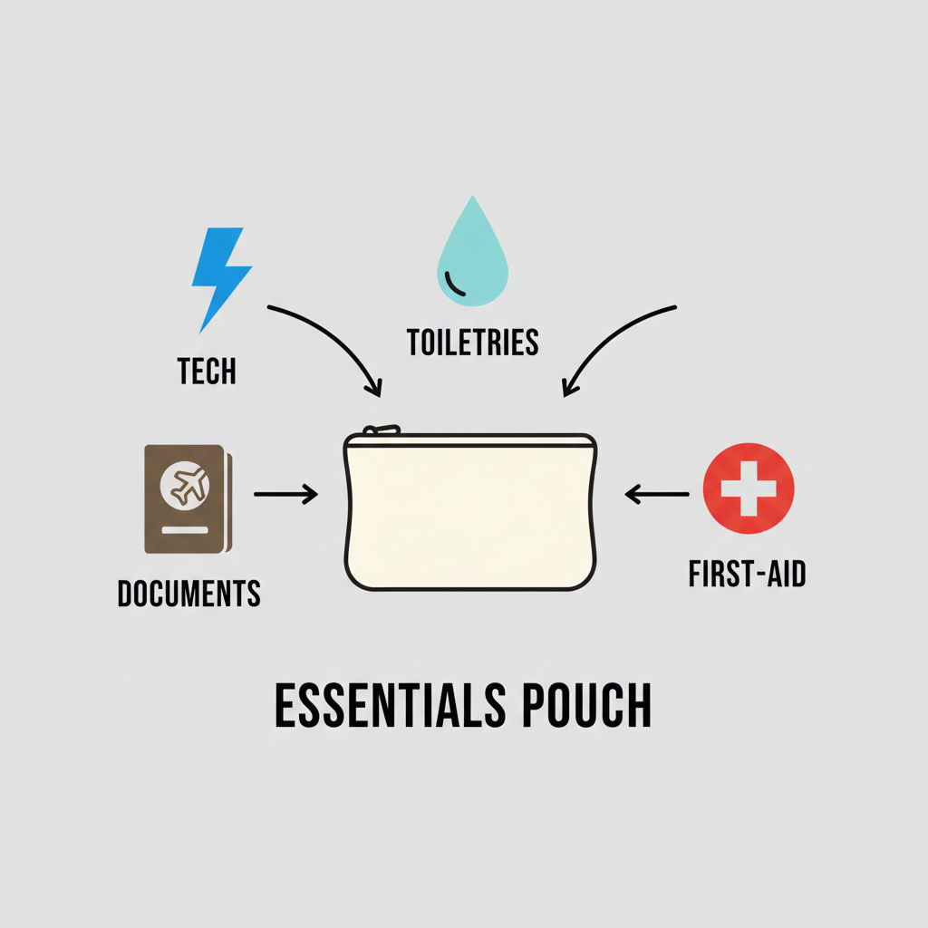 diagram showing different categories of items being organized into a pencil pouch