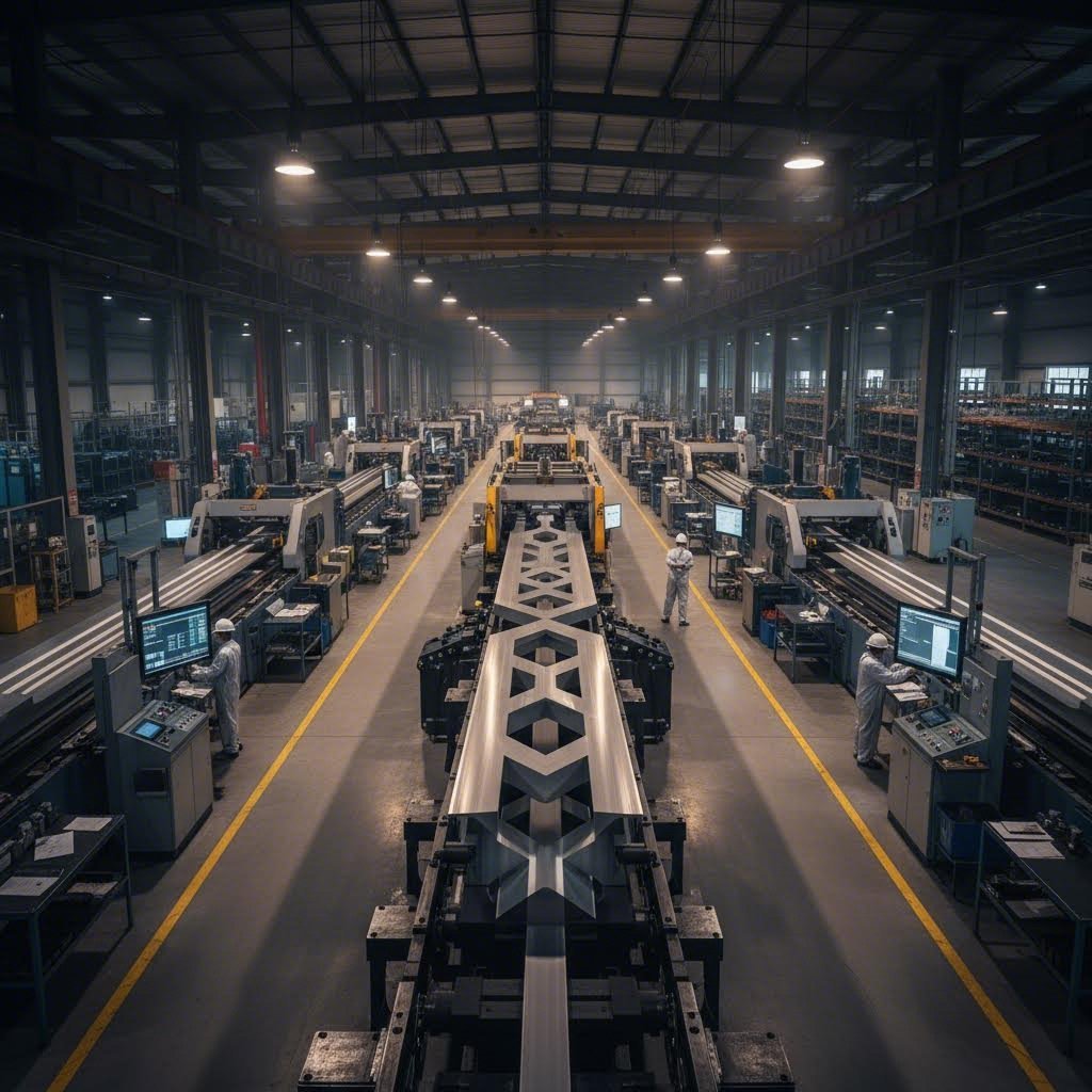 modern aluminum extrusion facility producing precision finished profiles ready for industrial applications