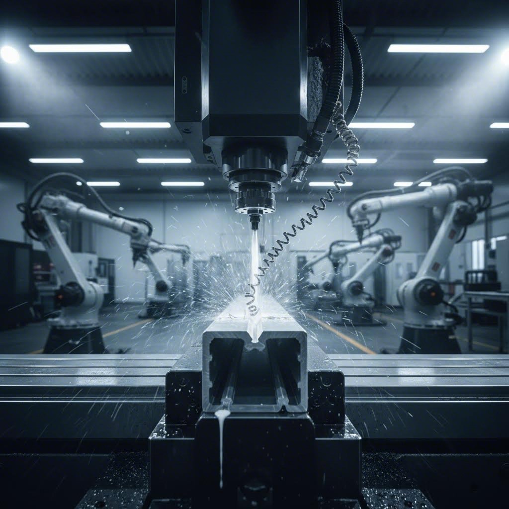 cnc machining center performing precision fabrication on extruded aluminum profile