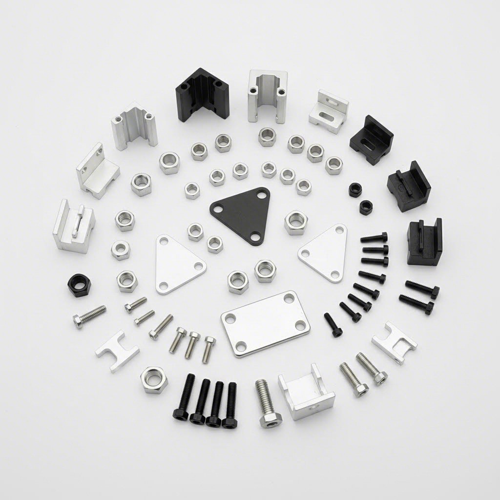 essential t slot hardware including t nuts brackets and fastening components