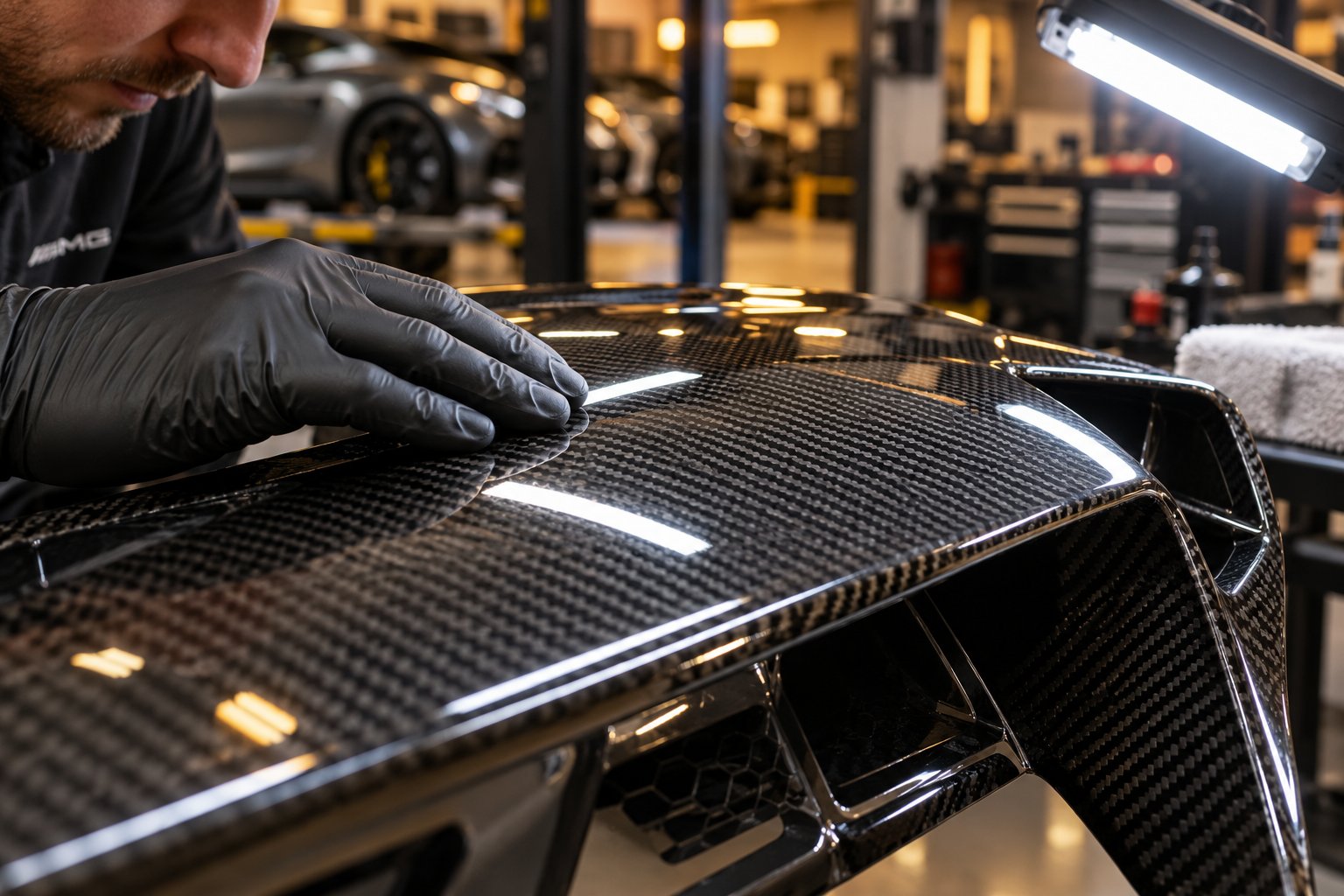 inspecting a carbon fiber panel for surface condition and uv wear during routine maintenance