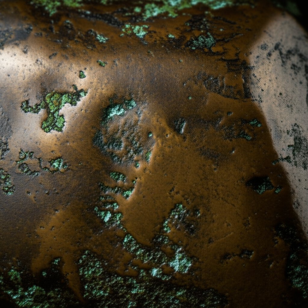 brass surface showing natural patina and oxidation colors