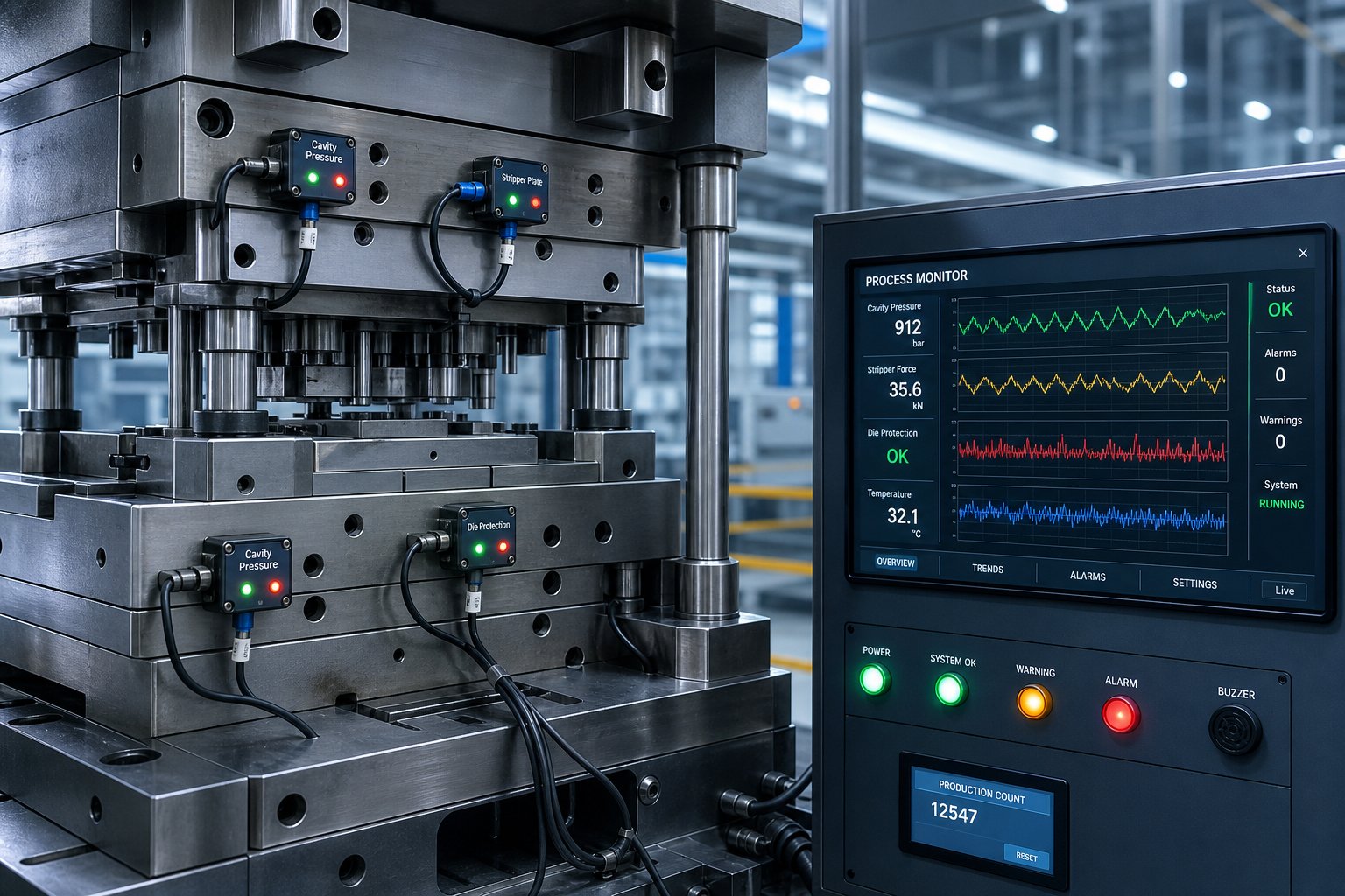 info-1-1 in die sensing system monitoring stamping force and strip position in real time during high speed production