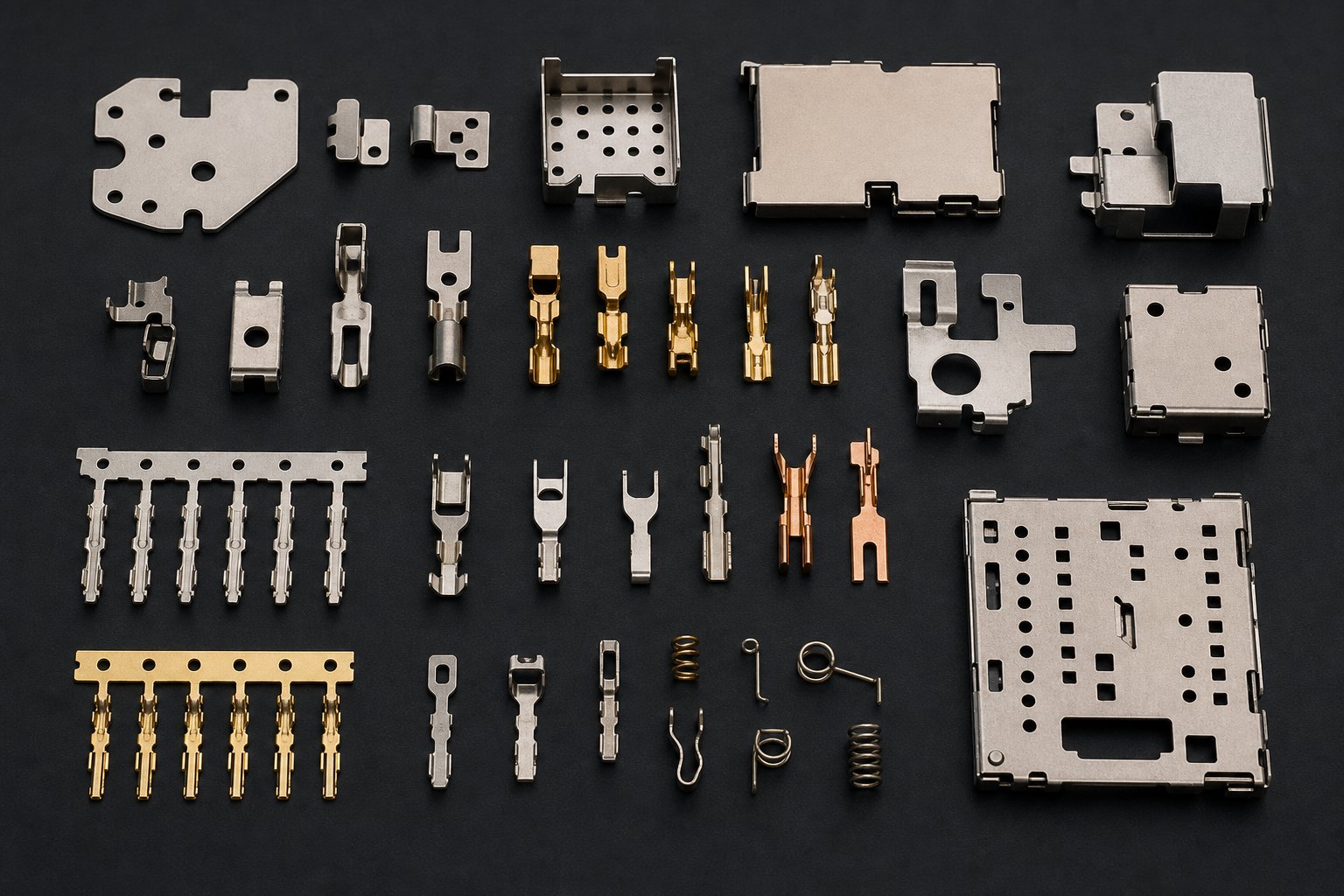 info-1-1 precision stamped electrical connectors and contact springs produced through high speed progressive die stamping