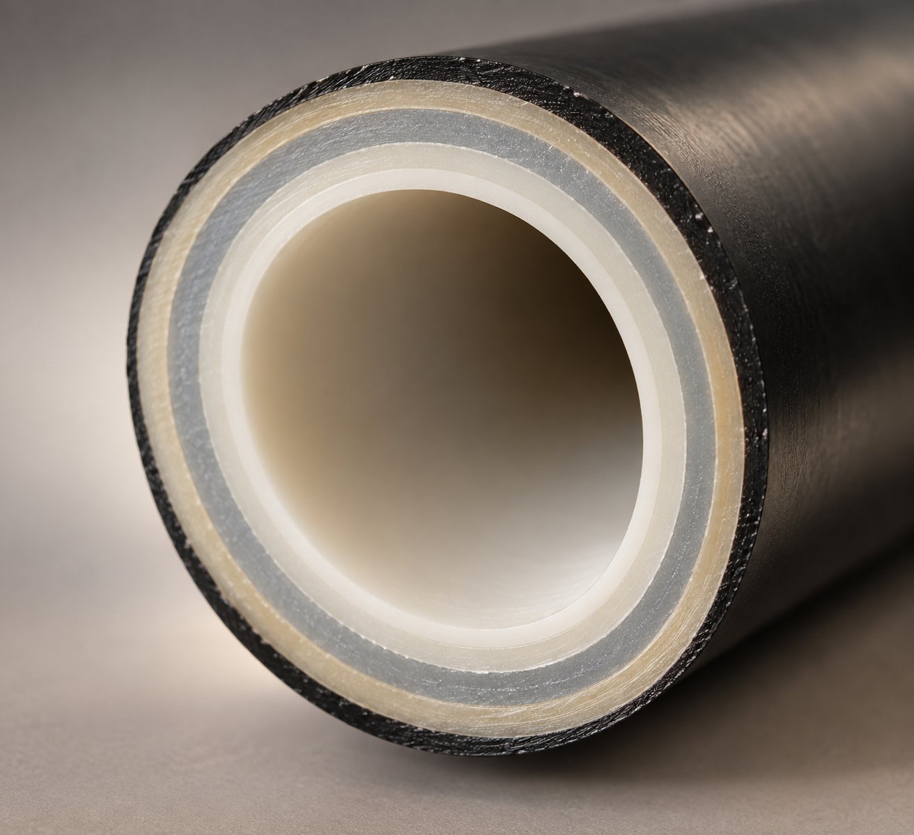 cross section of a multilayer co extruded pipe revealing distinct functional layers within the pipe wall